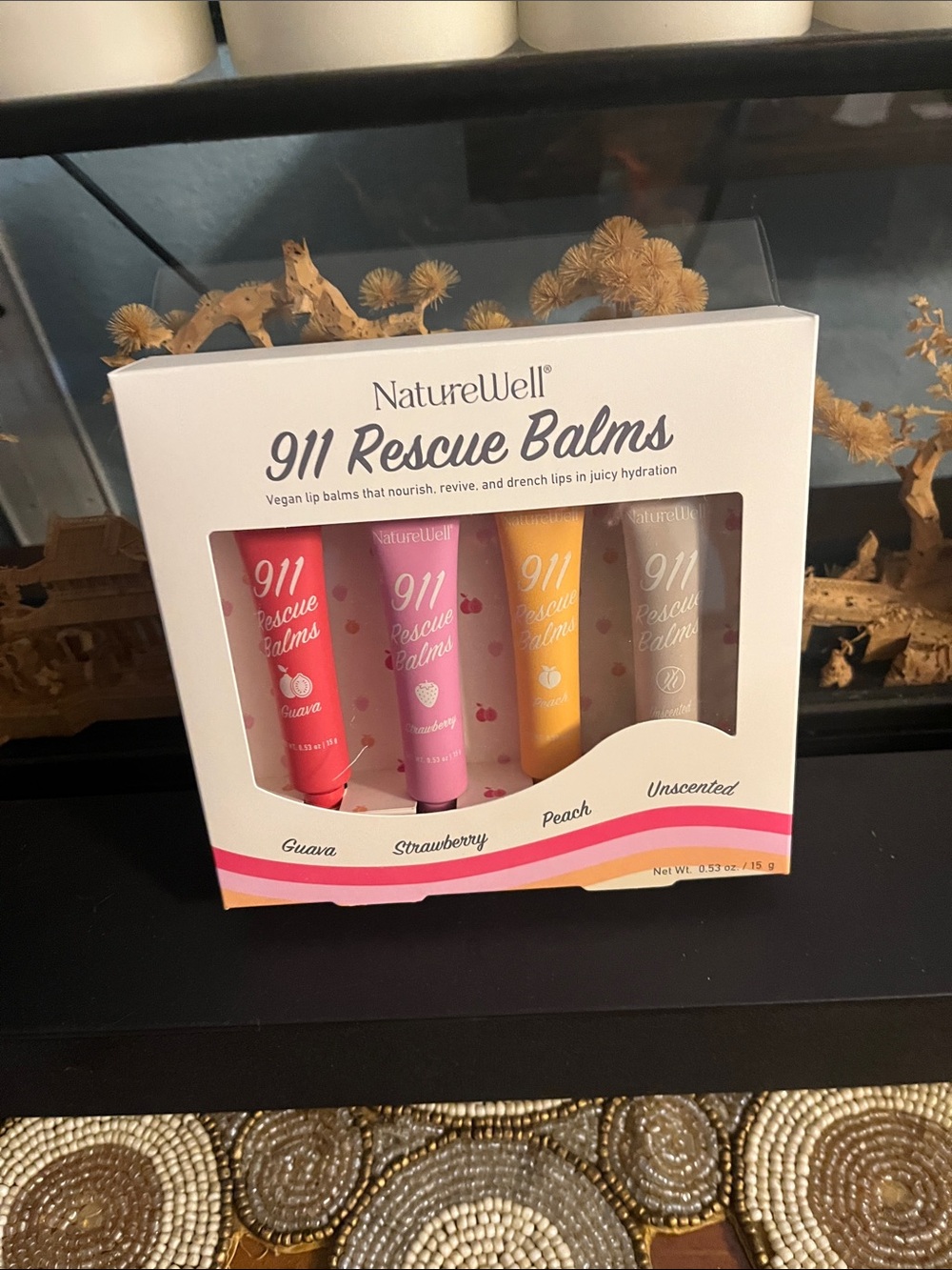 911 Rescue Balms Lip Care Set — Guava, Strawberry, Peach, Unscented